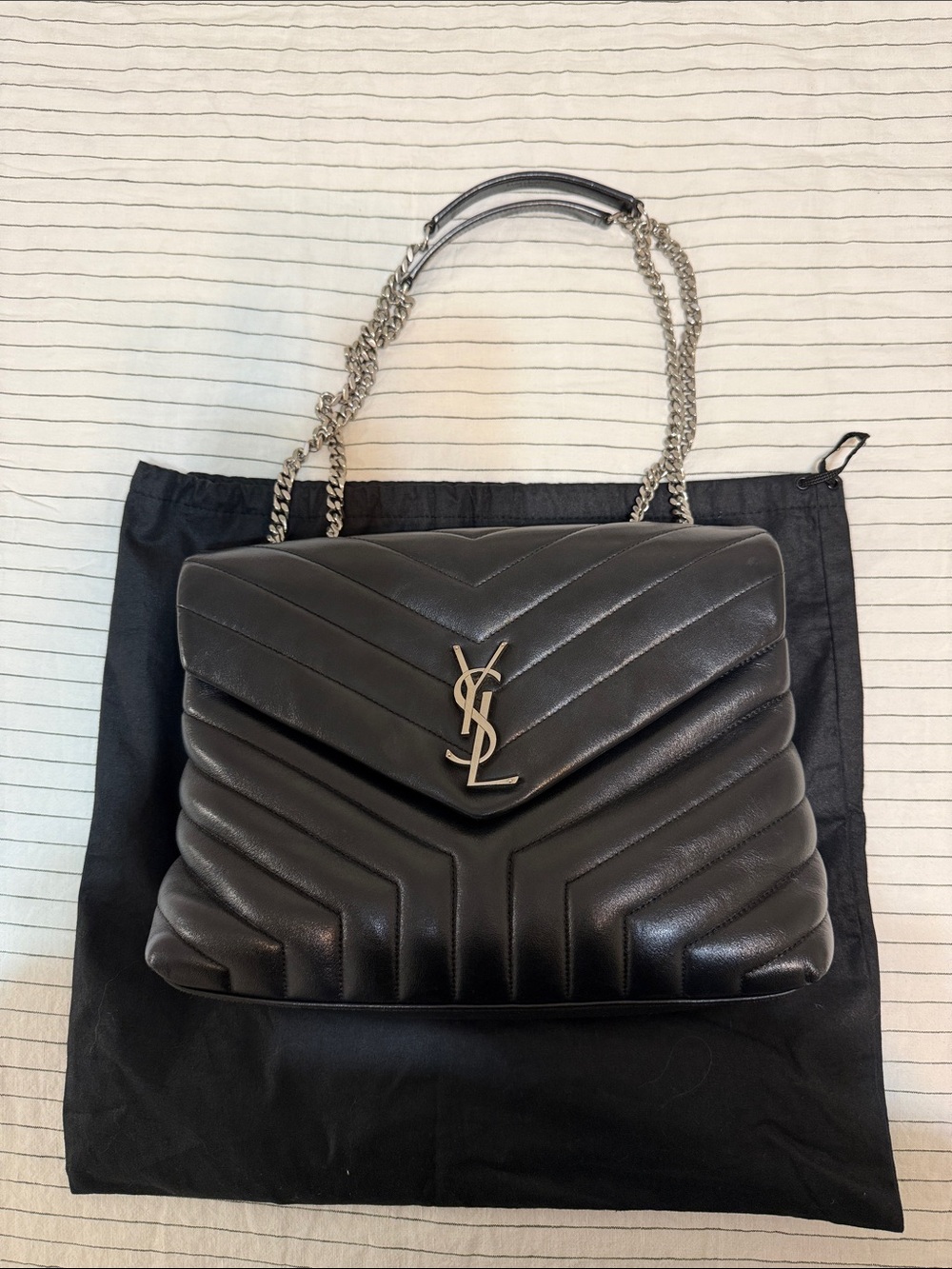 Saint Laurent Lou Lou Black Quilted Monogram Chain Shoulder Bag